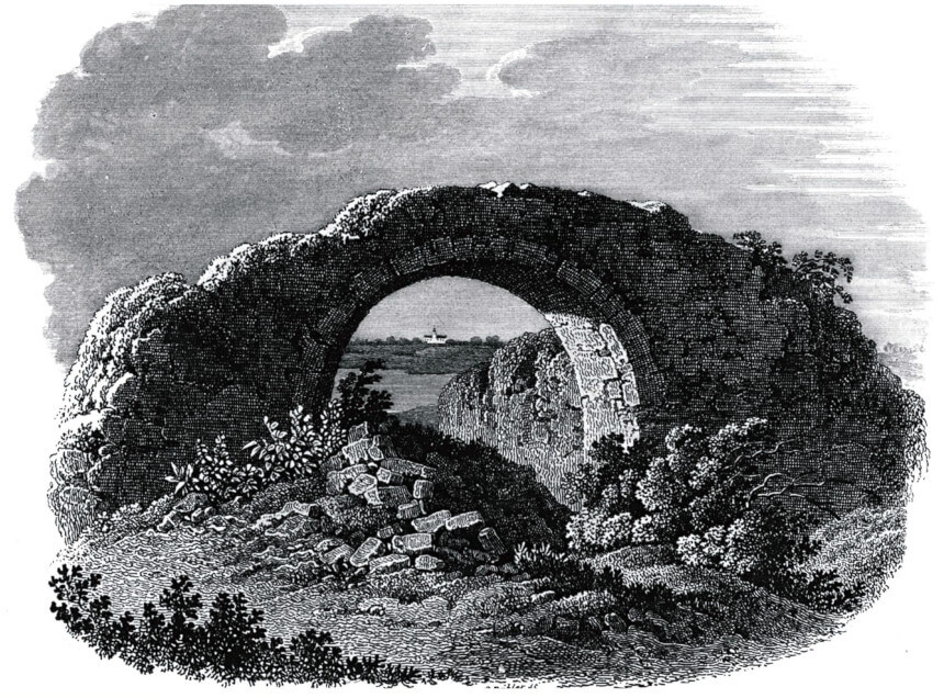 Rycina przedstawiająca ruiny palatium na Ostrowie Lednickim (źródło: Wspomnienia Wielkopolski