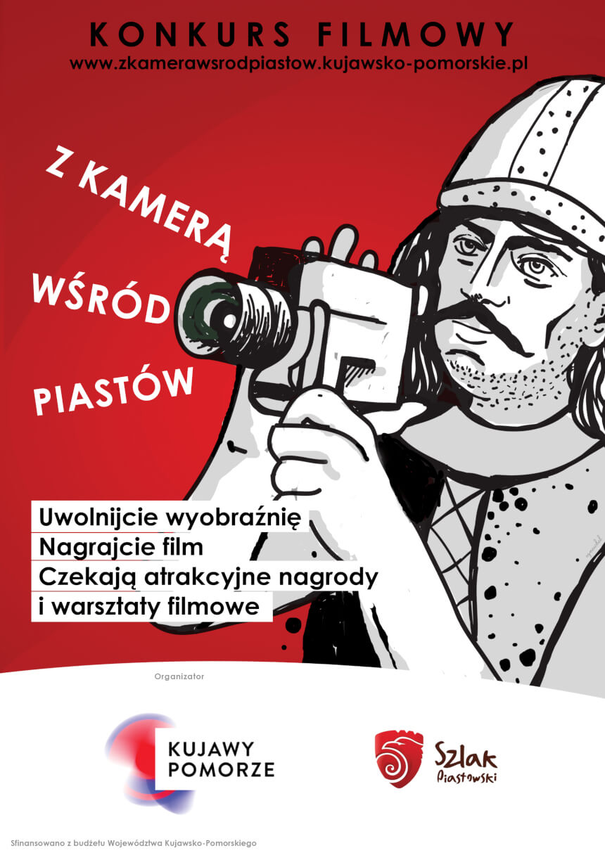 Plakat konkursu filmowego "Z kamera wśród Piastów"