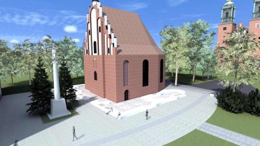Wizualizacja szklanej formy wokół kościoła NMP na Ostrowie Tumskim (źródło: poznan.pl)