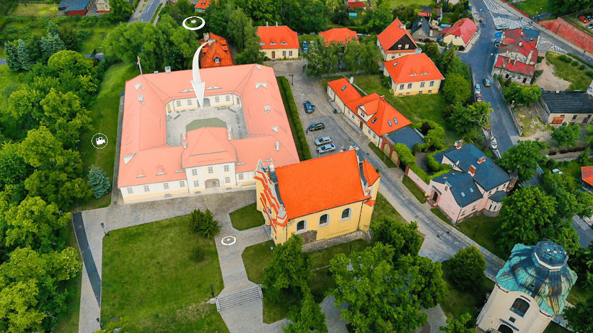 Widok z lotu ptaka. Zaznaczony budynek Muzeum Archidiecezji Gnieźnieńskiej (źródło: spacer.wzgorzelecha.pl)